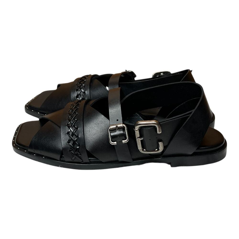 Freda Salvador Black Leather Braided Strap Sandals - Picture 4 of 12